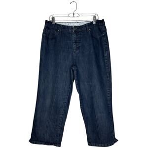 Basic Editions Size 16 Crop Capri Blue Jeans Comfort Stretch Waist Dark Wash